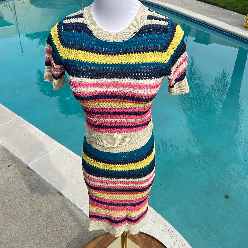 Colorful knit, woven top and skirt set | XXS